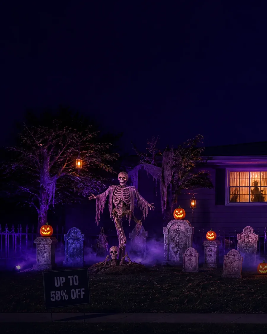 Halloween starts the night the yard goes up. Not the 31st — the night the neighbours drive past and slow down.
