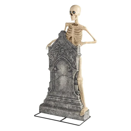 Gravewood 5 ft Skeleton Headstone, closer in
