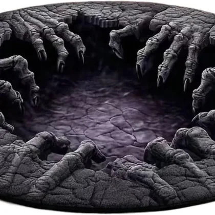 Front view of the Grimclutch Illusion Rug, showing its printed 3D illusion design