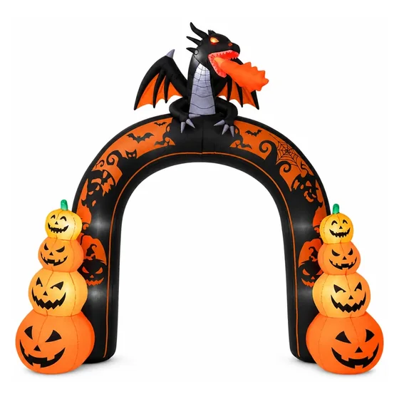 Wexford 10 ft Pumpkin Inflatable Archway, closer in