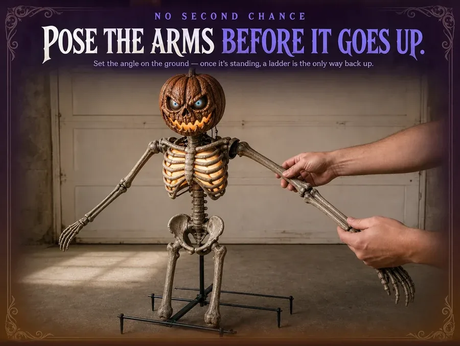Hands adjusting the angle of a bony arm at the shoulder joint before assembly.