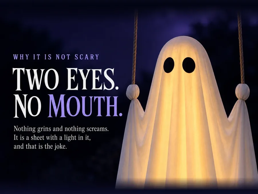 Close three-quarter night view of the head, the two matte black eyes against the glowing cloth