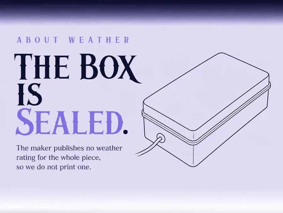 Line drawing on pale lilac of the small sealed battery box with its lid closed and its seam marked