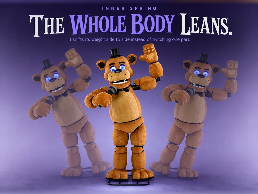 Three overlapping ghosted copies of the bear leaning left, centre and right, showing the body rocking.