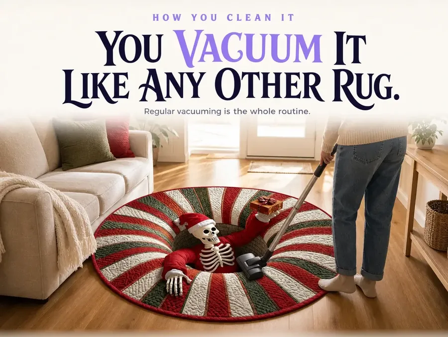 A vacuum cleaner head passing over the illusion rug's surface during regular cleaning.