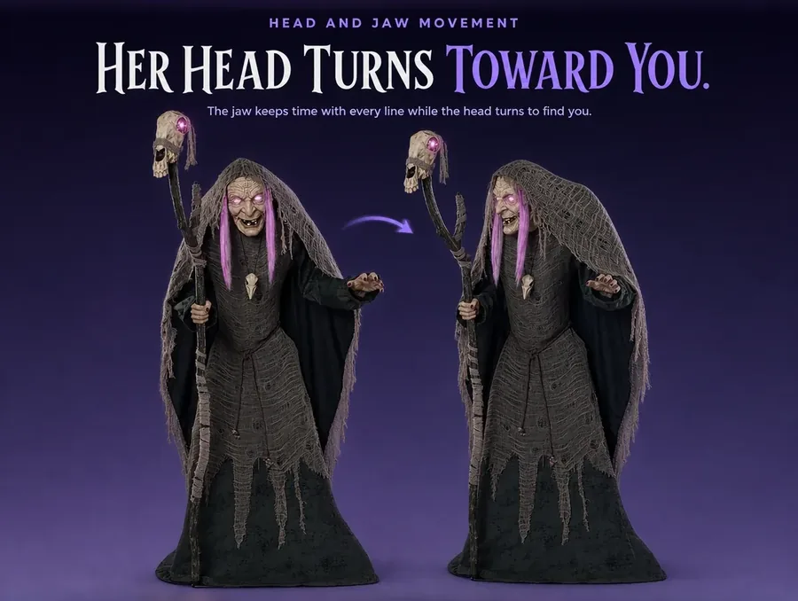 Two studies of her turning head with a motion arrow between them, showing the head-turn movement.
