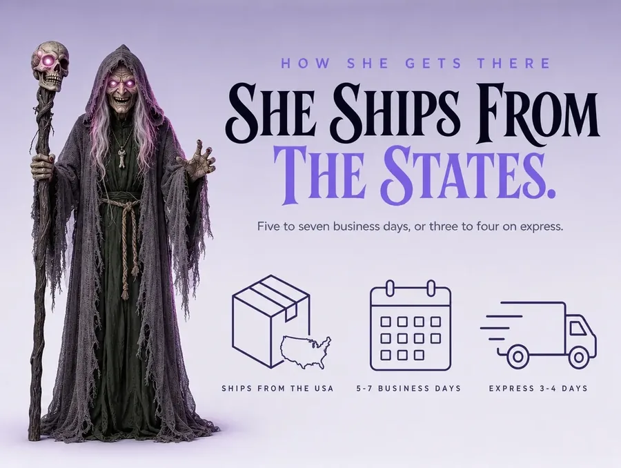 Flat line-art panel: a shipping carton, a map of the United States and a calendar page, with the delivery windows.