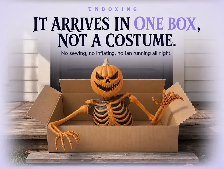 A plain unmarked shipping box open on a porch step in daylight.