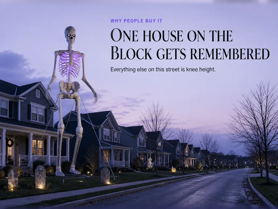 One house on the block gets remembered. Everything else on this street is knee height