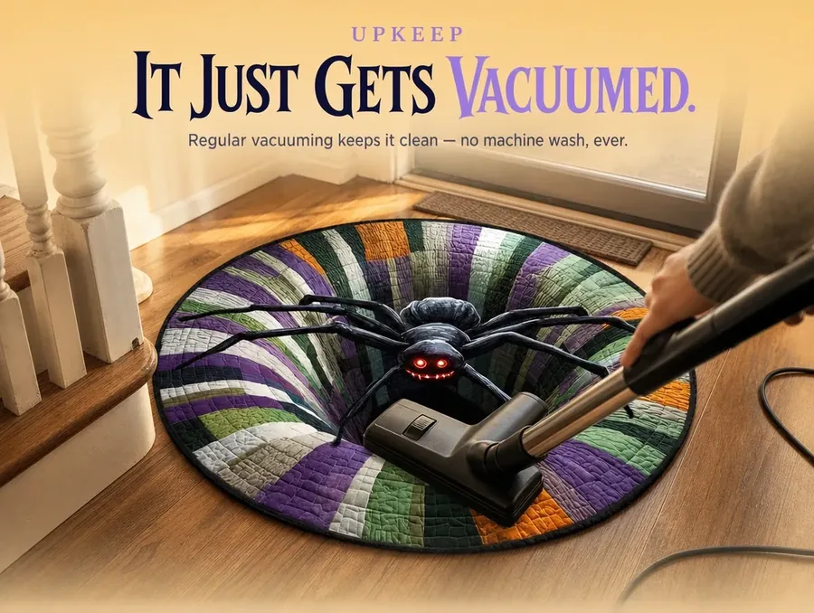 A vacuum cleaner head passing over the illusion rug during ordinary light upkeep.