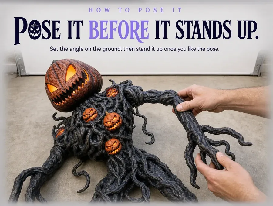 Hands adjusting the angle of a vine arm at its shoulder joint before standing the creature up.