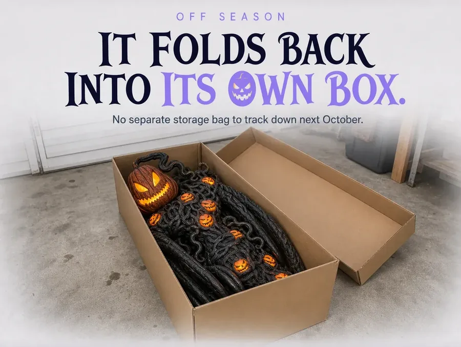 The vine creature folded and packed back into its original shipping box for storage.