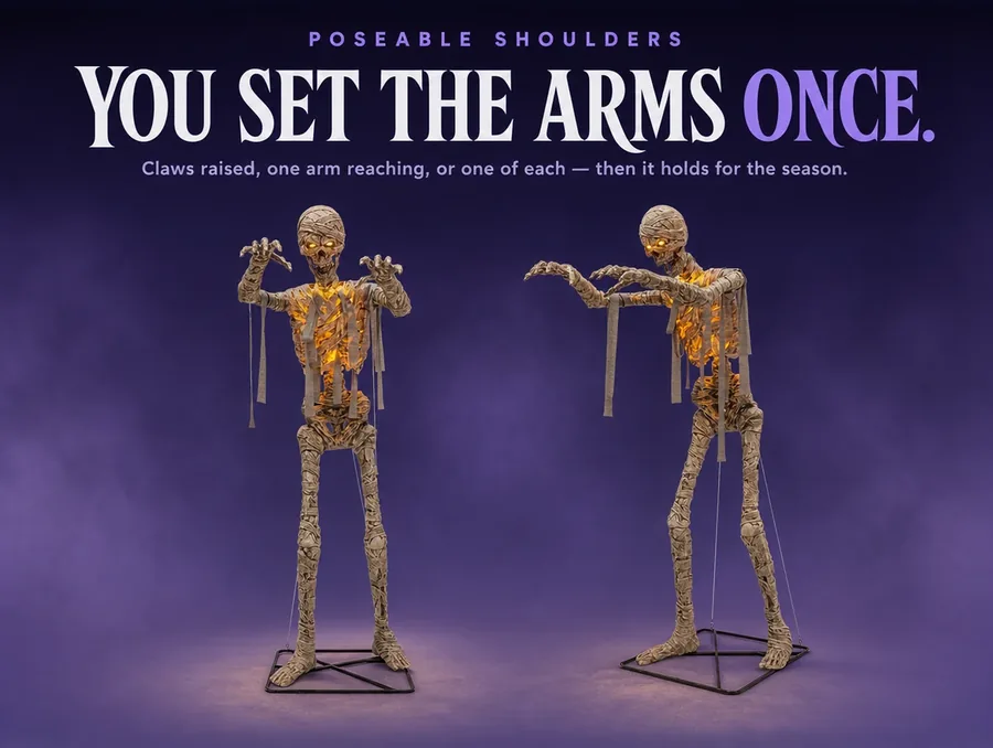 Two copies of the mummy side by side showing the claw-raised pose and the one-arm-reaching pose.